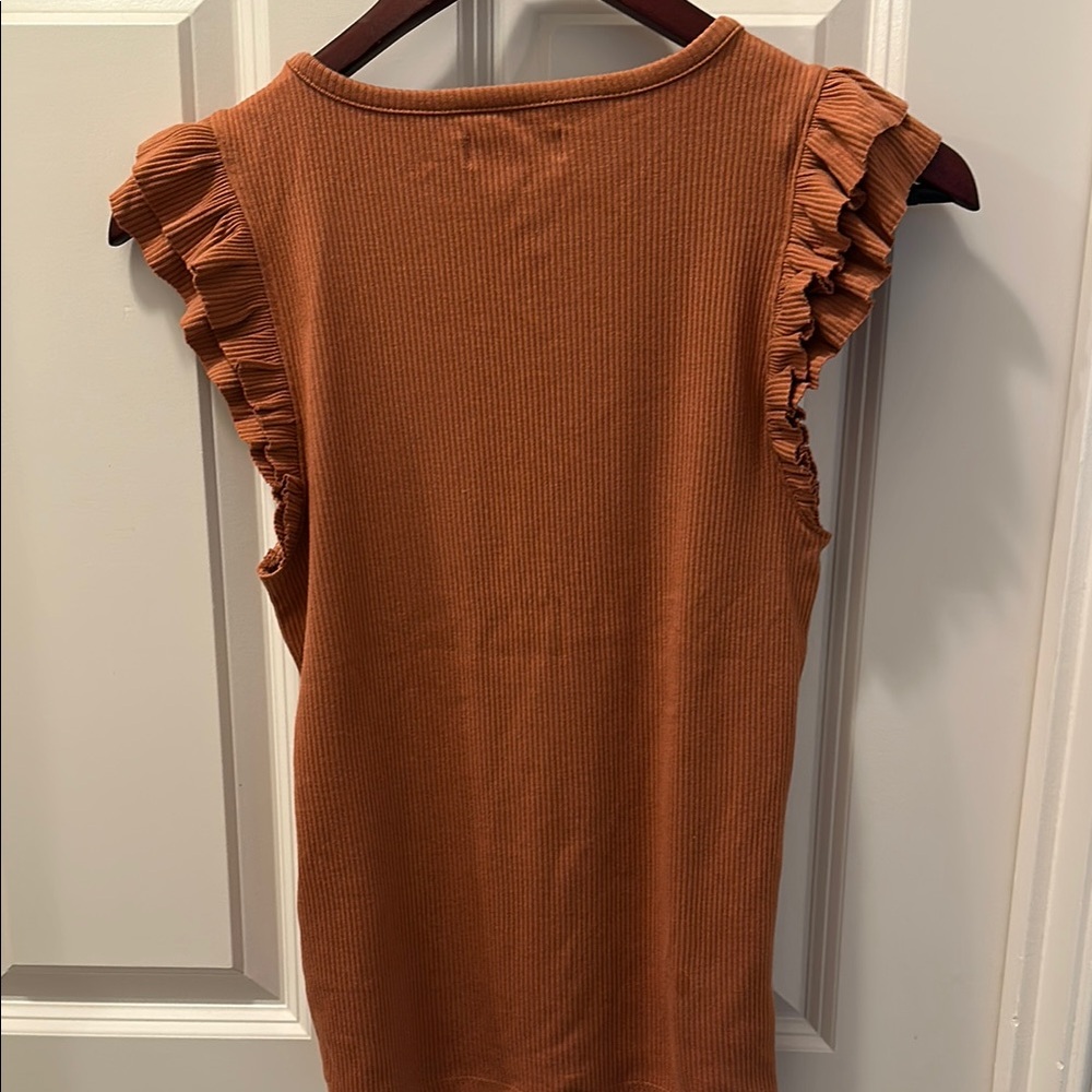 J.Crew Ruffle-Sleeve Ribbed Tank - Rust Orange - Picture 2 of 3
